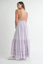 Eyelet Lace Maxi Dress With Side Strap Details – Elegant Fluttering Eyelet Lace Maxi Dress, Modern Side Strap Design, Formal Summer Maxi Dress, Sophisticated Event Dress