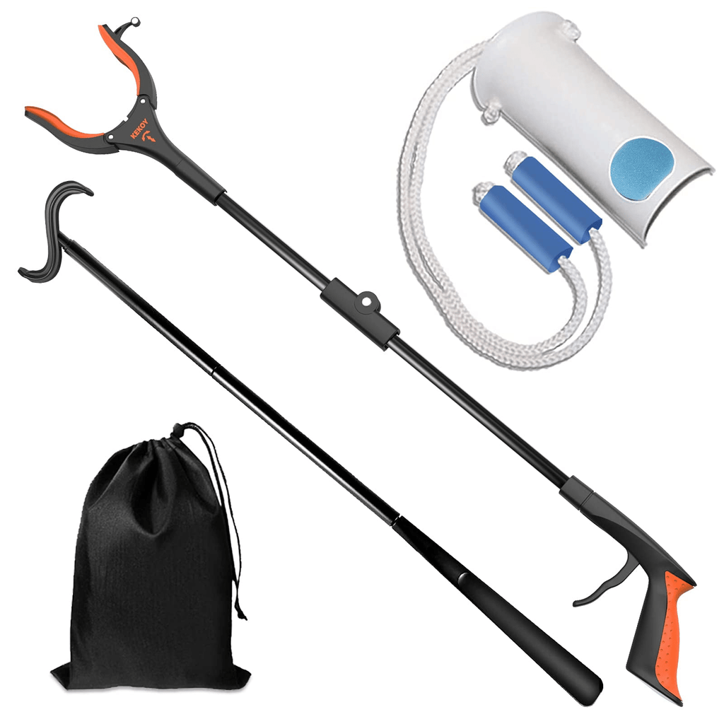 Kekoy 5 in1 Hip Kit, Hip Knee Back Replacement Kit with 32" Foldable Reacher Grabber Tool, Sock Aid, Long Shoe Horn & Dressing Stick, Storage Bag, Ideal for Back or Knee Surgery Recovery EasyOptionXY LLC