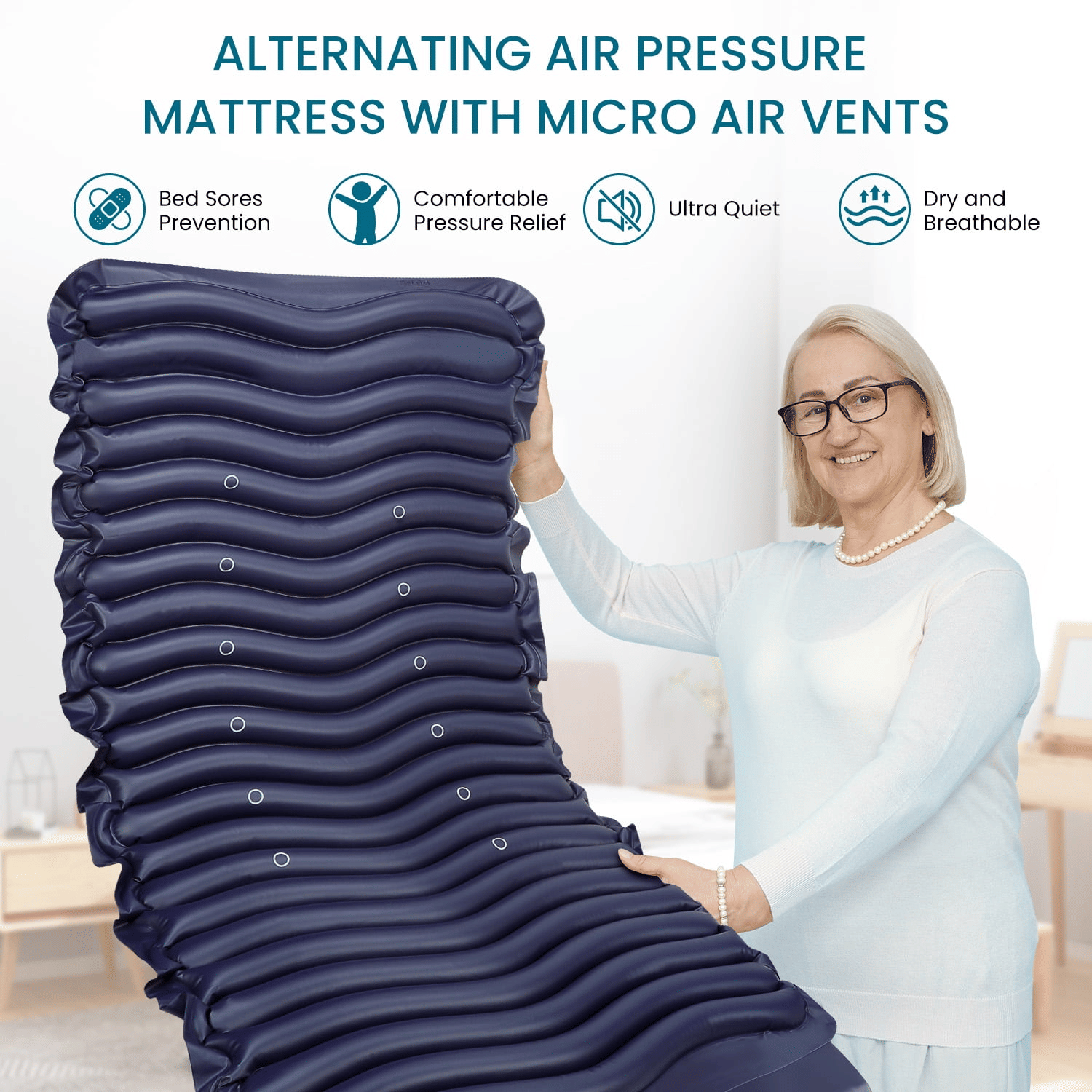KEKOY Alternating Air Pressure Mattress Pad, Bed Sore Prevention Solution Mattress Topper with 5-setting Adjustable Pump, Waterproof Pressure Relief Ulcer Cushion Pad for Hospital and Home Use, Blue EasyOptionXY LLC