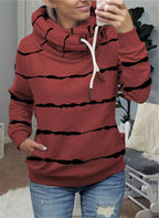 Printed Hooded Fleece Striped Sweatshirt Pi-Mart