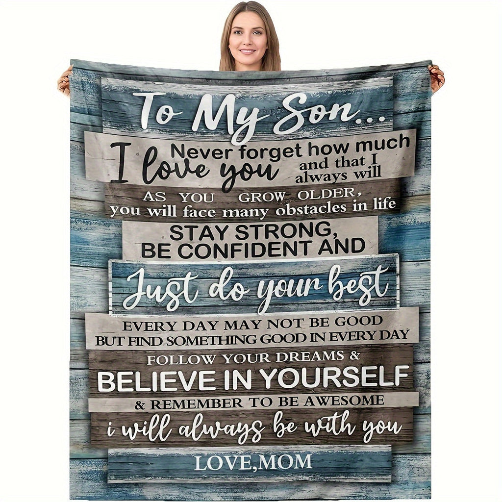 1pc Soft Flannel Blanket, To My Son From Mom Warm Cozy Throw Blanket For Couch Bed Sofa