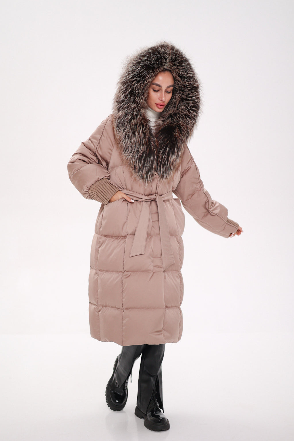 Rei Silver Fox Fully Lined Hood Down Coat in Blush - SJB-DIAMOND ELITES