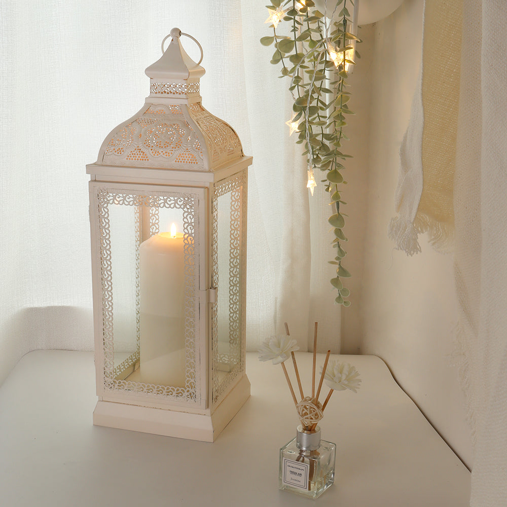 Rustic Metal Decorative Candle Lantern Hanging  Candle Holder with Tempered Glass(White) Lootquake LLC