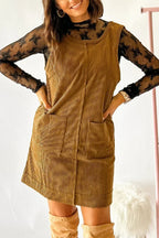 Black Corduroy Exposed Seam Sleeveless Mini Dress
