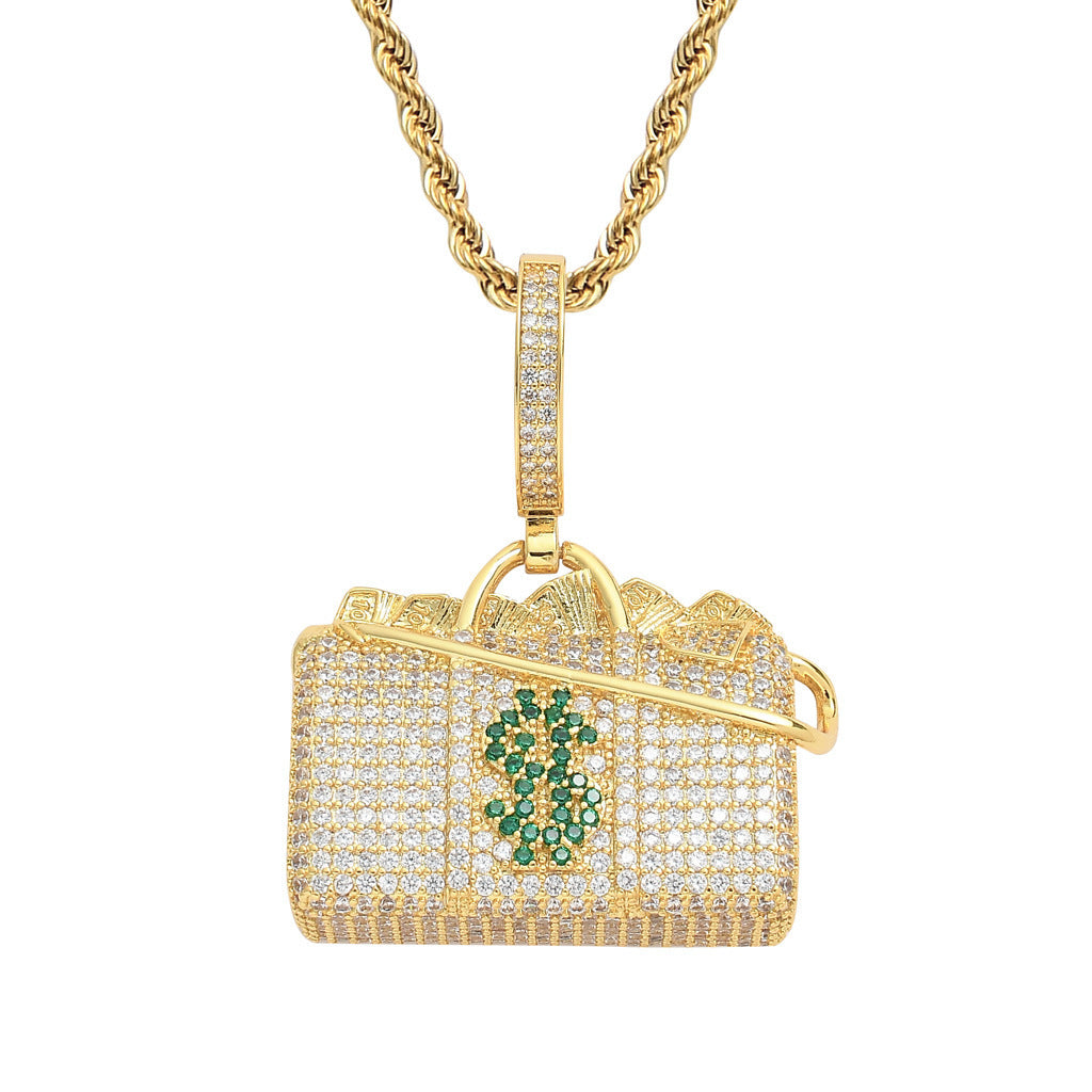 Hip-hop Pendant With Micro-inlaid Zircon On The Dollar Packet Pi-Mart