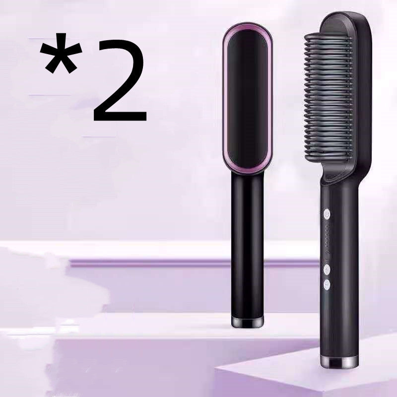 New 2 In 1 Hair Straightener Hot Comb Negative Ion Curling Tong Dual-purpose Electric Hair Brush Pi-Mart