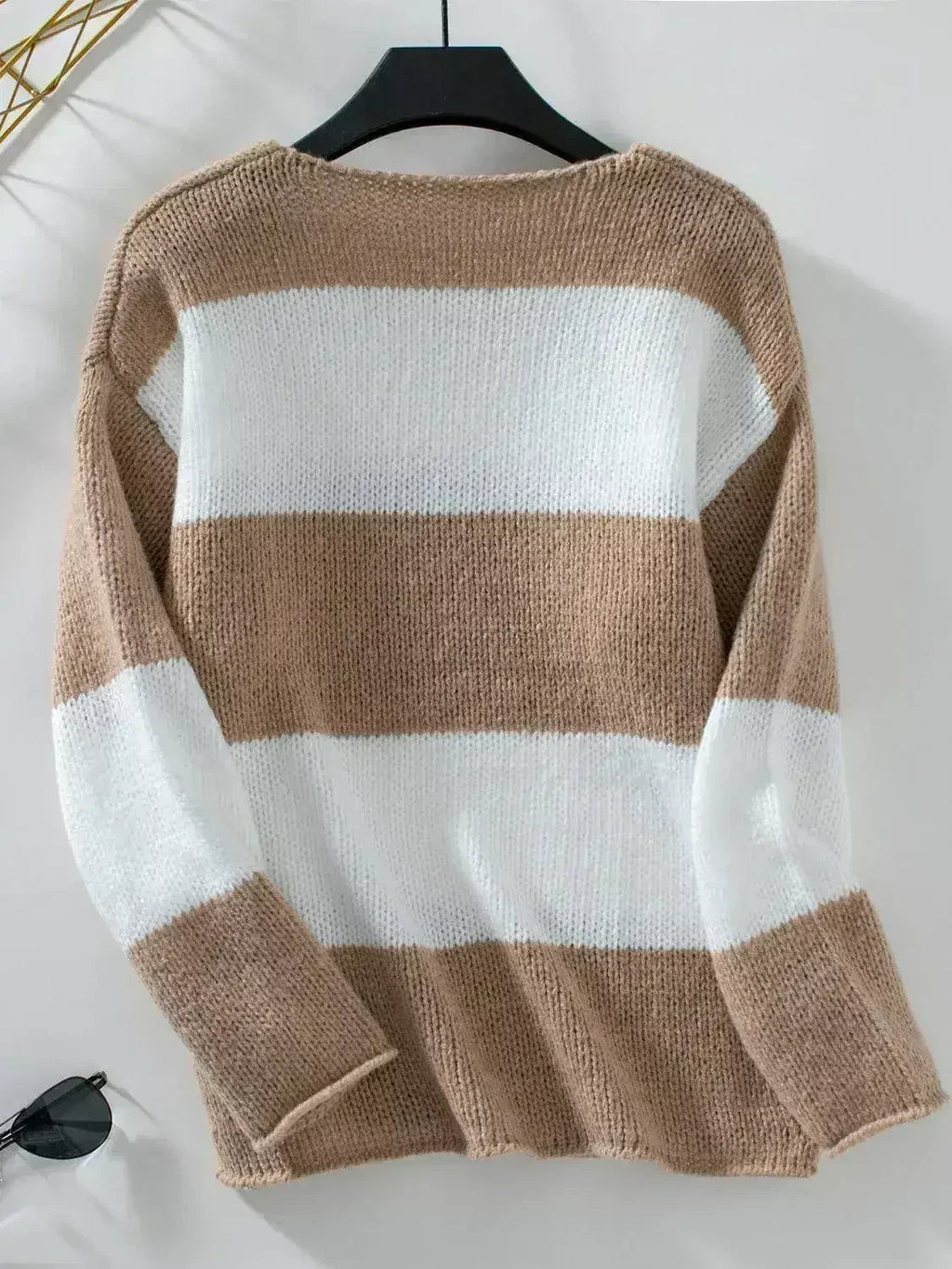 Color Block V-Neck Long Sleeve Sweater - SJB-DIAMOND ELITES