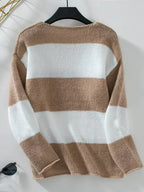 Color Block V-Neck Long Sleeve Sweater - SJB-DIAMOND ELITES
