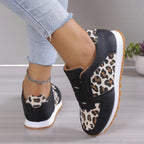 Women's Leopard Print Sneakers - Fashion Lace-Up PU Sports Shoes for Running/Walking (Non-Slip Rubber Sole, Breathable Mesh Lining) Pi-Mart