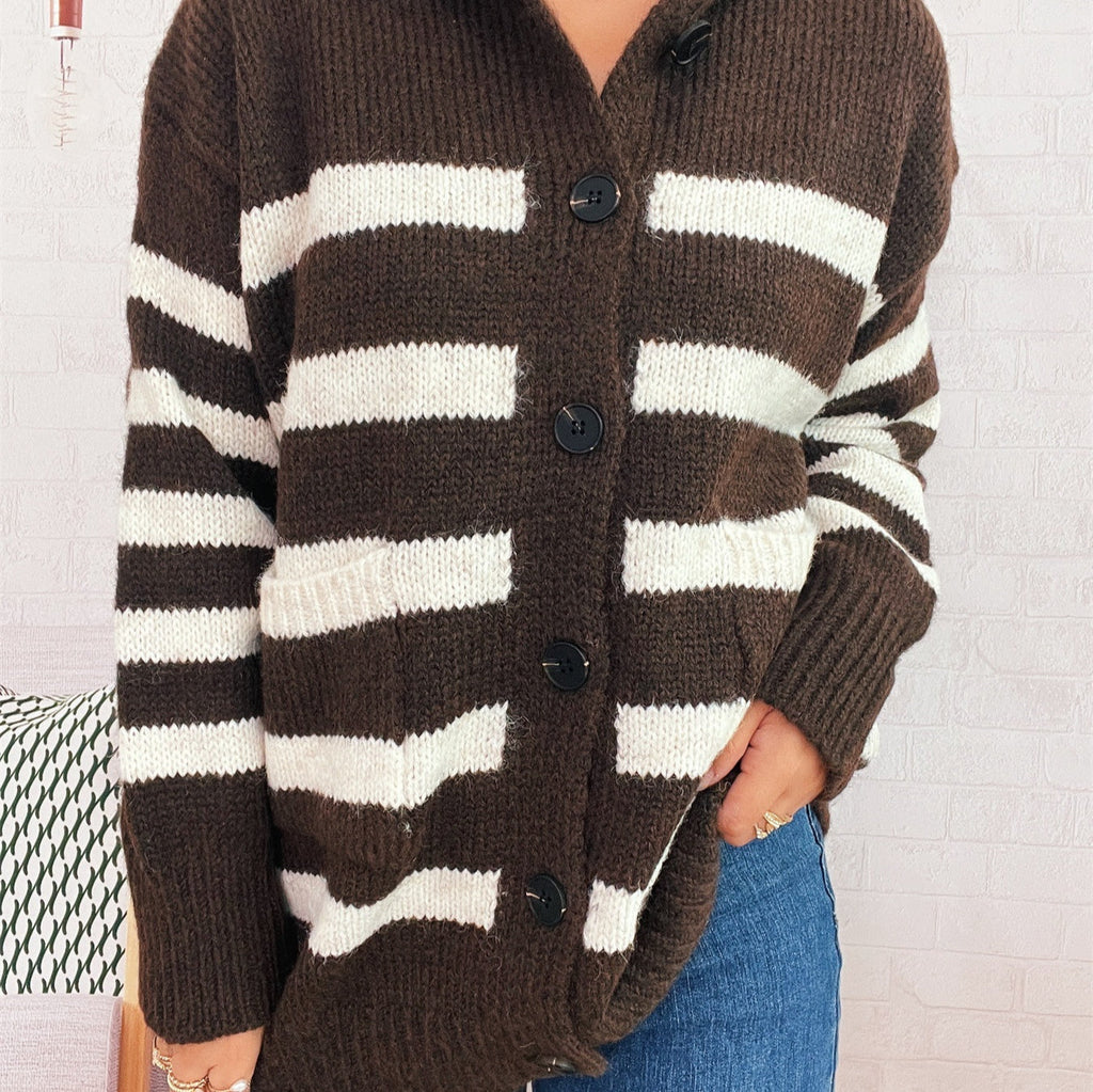 Casual Loose Plus-sized Hooded Single-breasted Long Sleeve Sweater For Women Pi-Mart