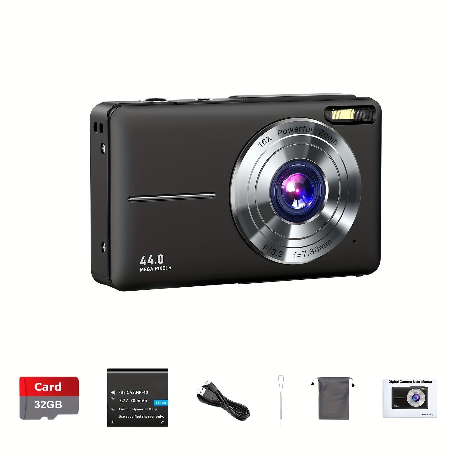 Digital Camera, Camkory FHD 1080P Camera 44MP Point and Shoot Digital Cameras with 32GB SD Card, 16X Zoom, Lanyard, Compact Small Camera, Best Gift for Boys Girls Lootquake LLC