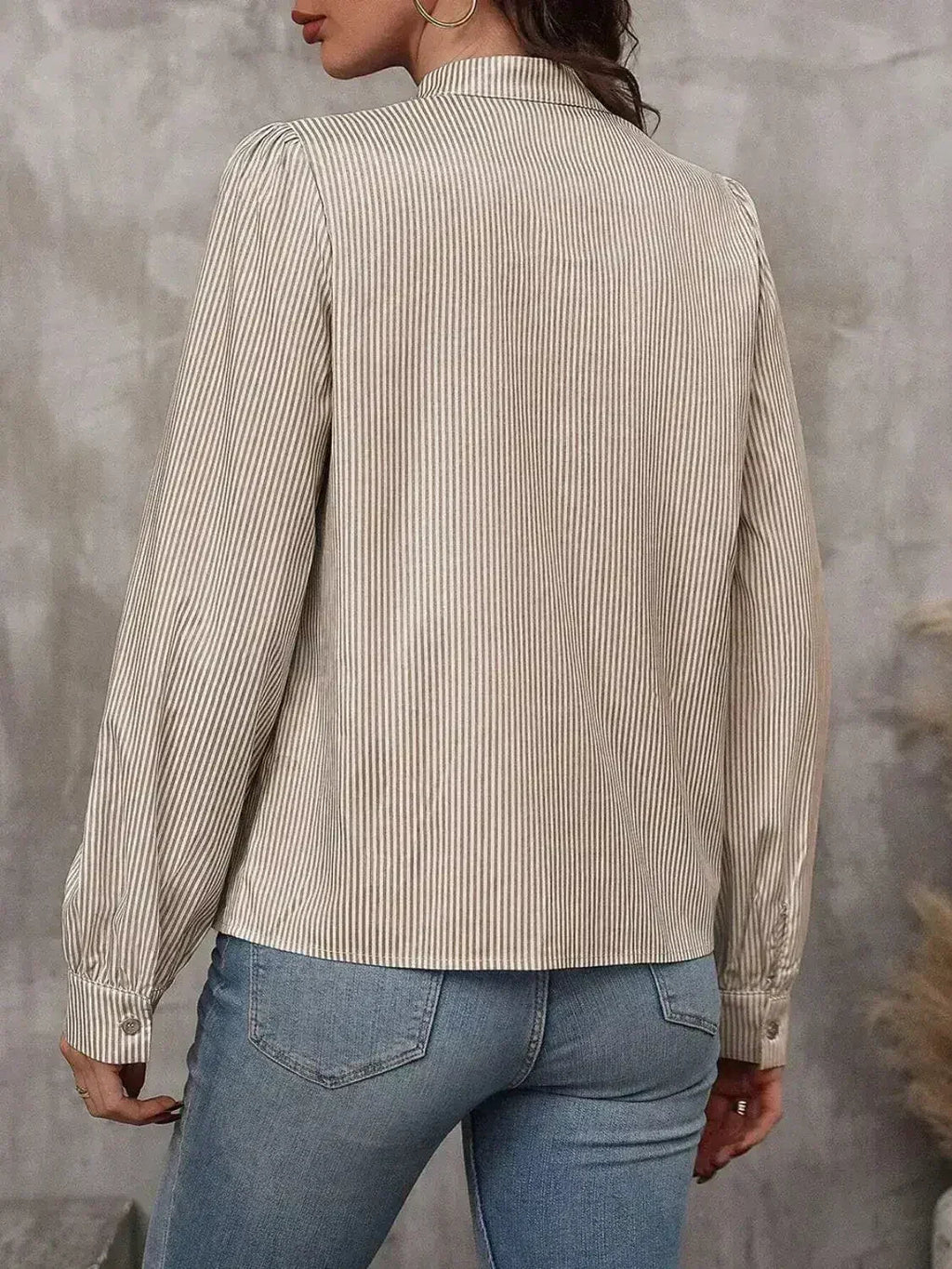 Striped Tie Neck Long Sleeve Blouse – Femstylo - SJB-DIAMOND ELITES