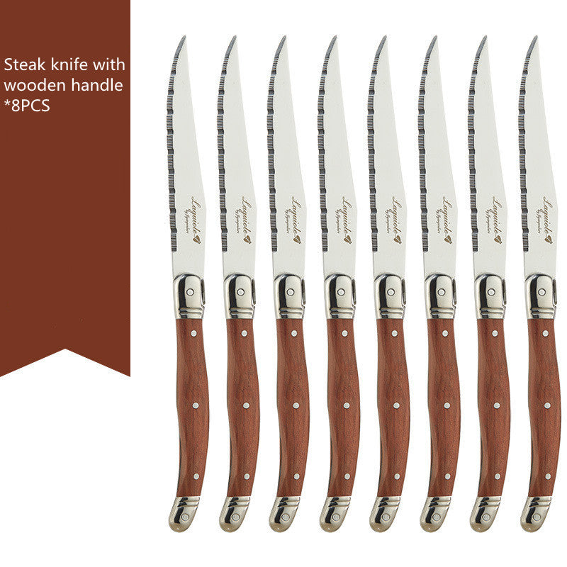 Stainless Steel Rosewood Wooden Handle Western Knife Steak Knife And Fork Set Pi-Mart