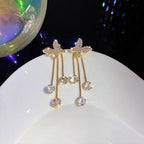 Fashion Jewelry Shiny Butterfly Rhinestone Drop Dangle Earrings Women Elegant Long Pearl Tassel Chain Pendant Party Jewelry Pi-Mart