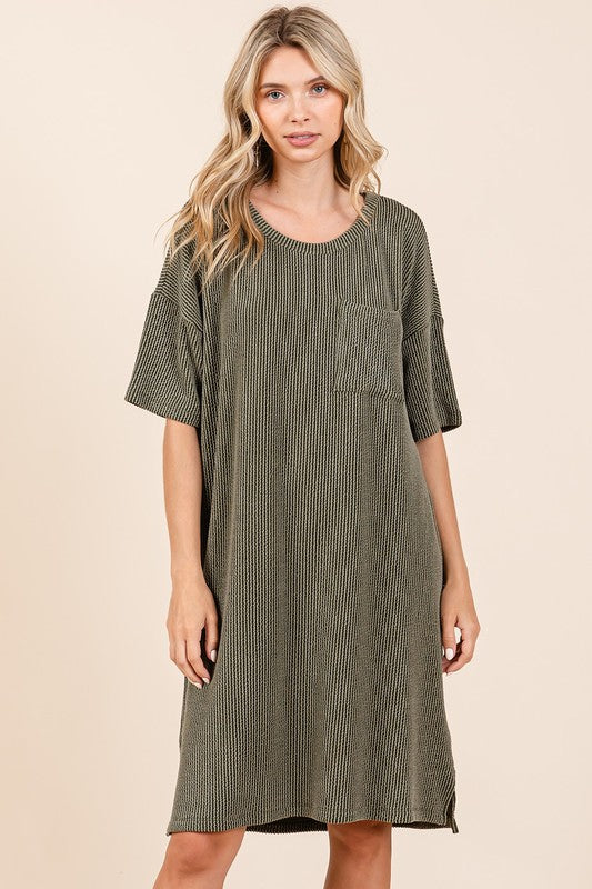 Urban Rib Knit Short Sleeve Tee Dress For Women – Comfortable, Trendy, Chic & Versatile Dress for Casual Occasions Stevvex