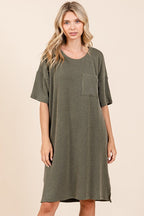 Urban Rib Knit Short Sleeve Tee Dress For Women – Comfortable, Trendy, Chic & Versatile Dress for Casual Occasions Stevvex