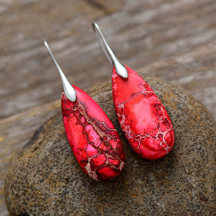 Bohemian Emperor Stone Water Drop Earrings Natural Stone Ornament Jewelry Pi-Mart