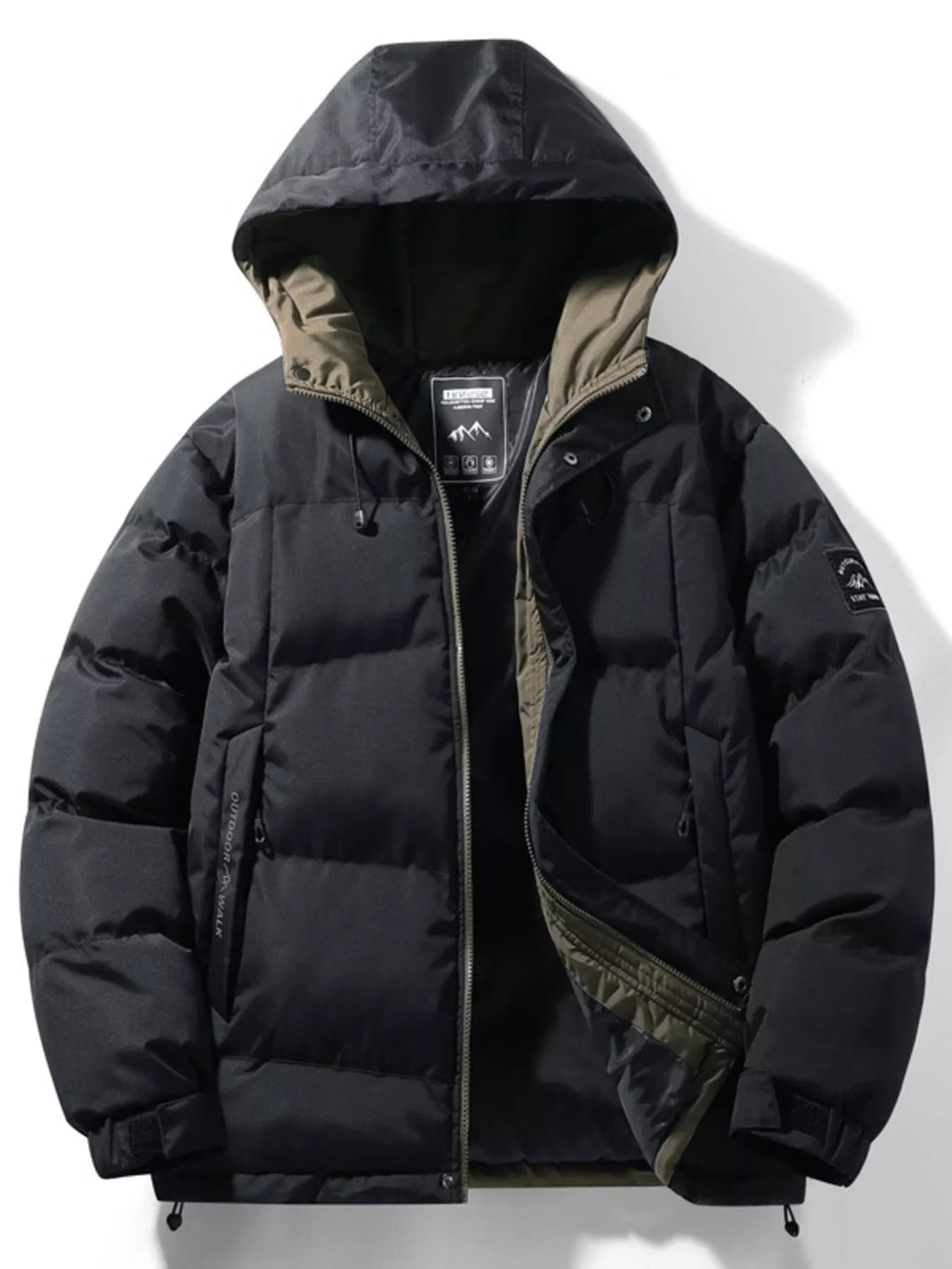 Men's Full Size Outdoor Padded Hooded Puffer Jacket Plus Size THRIXINE
