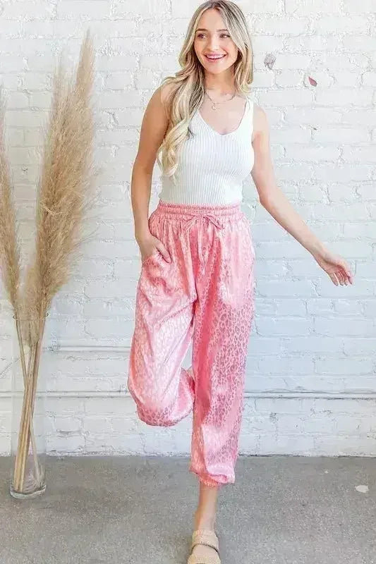 And The Why Satin Leopard Print Joggers