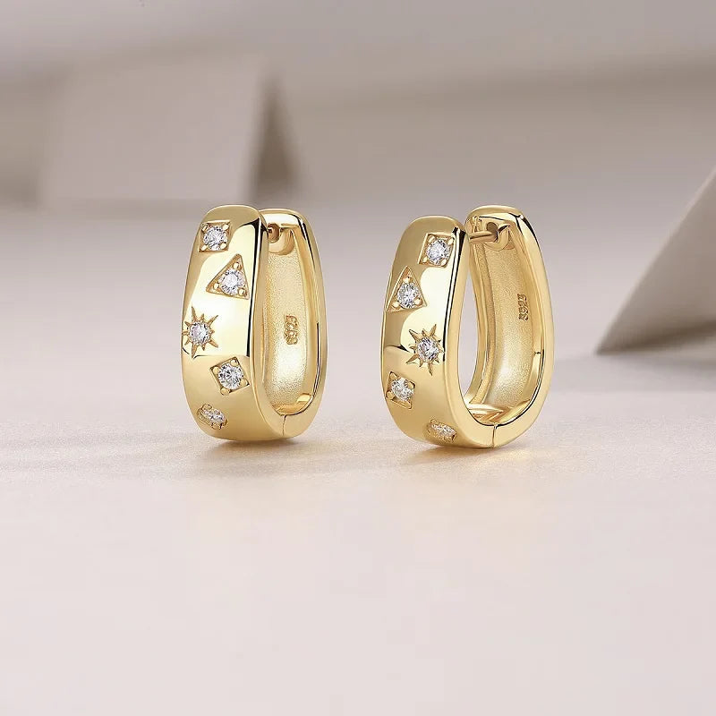 18K Gold Plated 925 Silver Hoop Earrings With Star Triangle Moissanite Accents BandsCo Straps