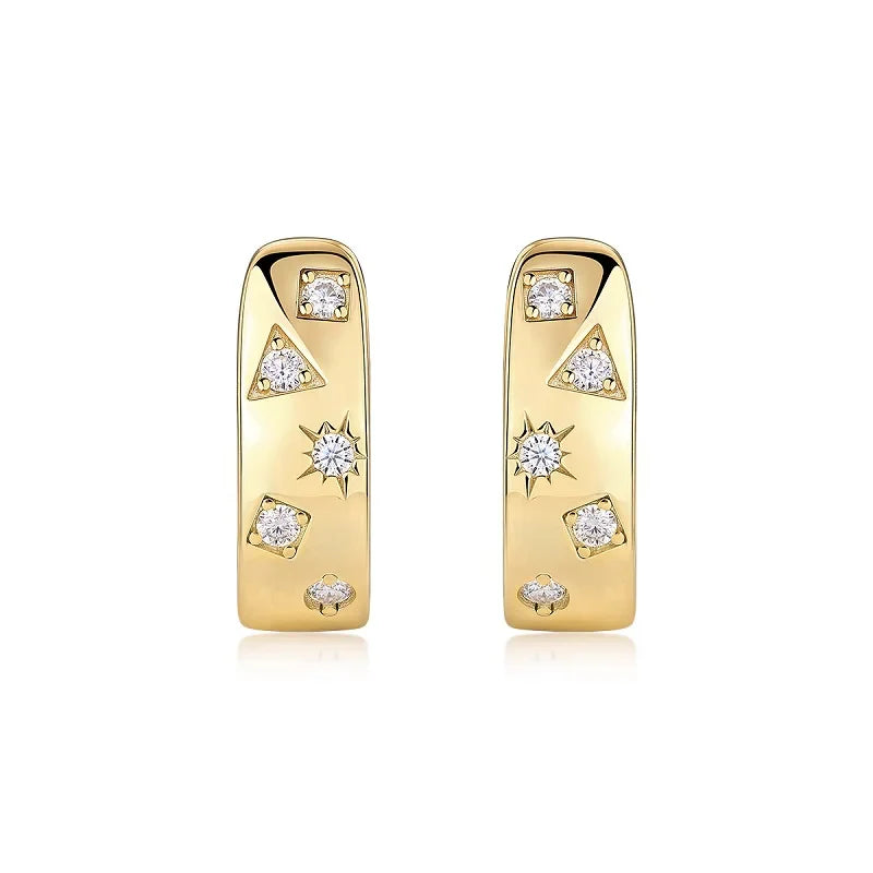 18K Gold Plated 925 Silver Hoop Earrings With Star Triangle Moissanite Accents BandsCo Straps
