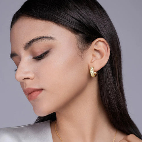 18K Gold Plated 925 Silver Hoop Earrings With Star Triangle Moissanite Accents BandsCo Straps