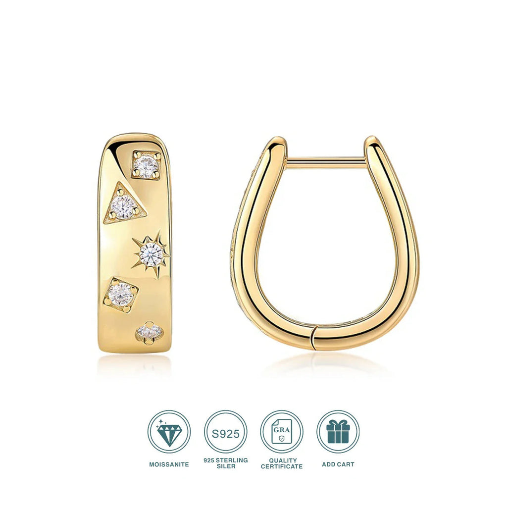 18K Gold Plated 925 Silver Hoop Earrings With Star Triangle Moissanite Accents BandsCo Straps