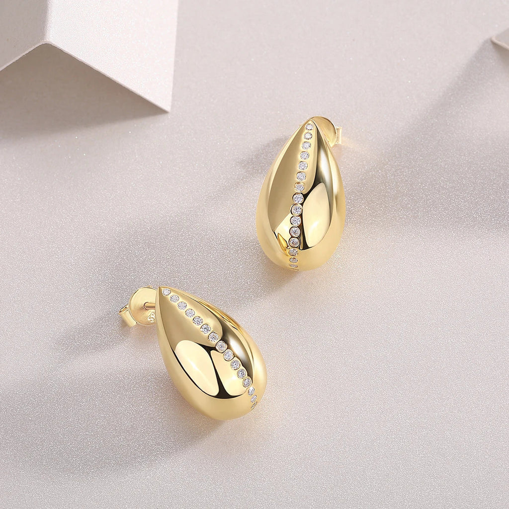 18K Gold Plated Teardrop Moissanite Stud Earrings 925 Sterling Silver BandsCo Straps