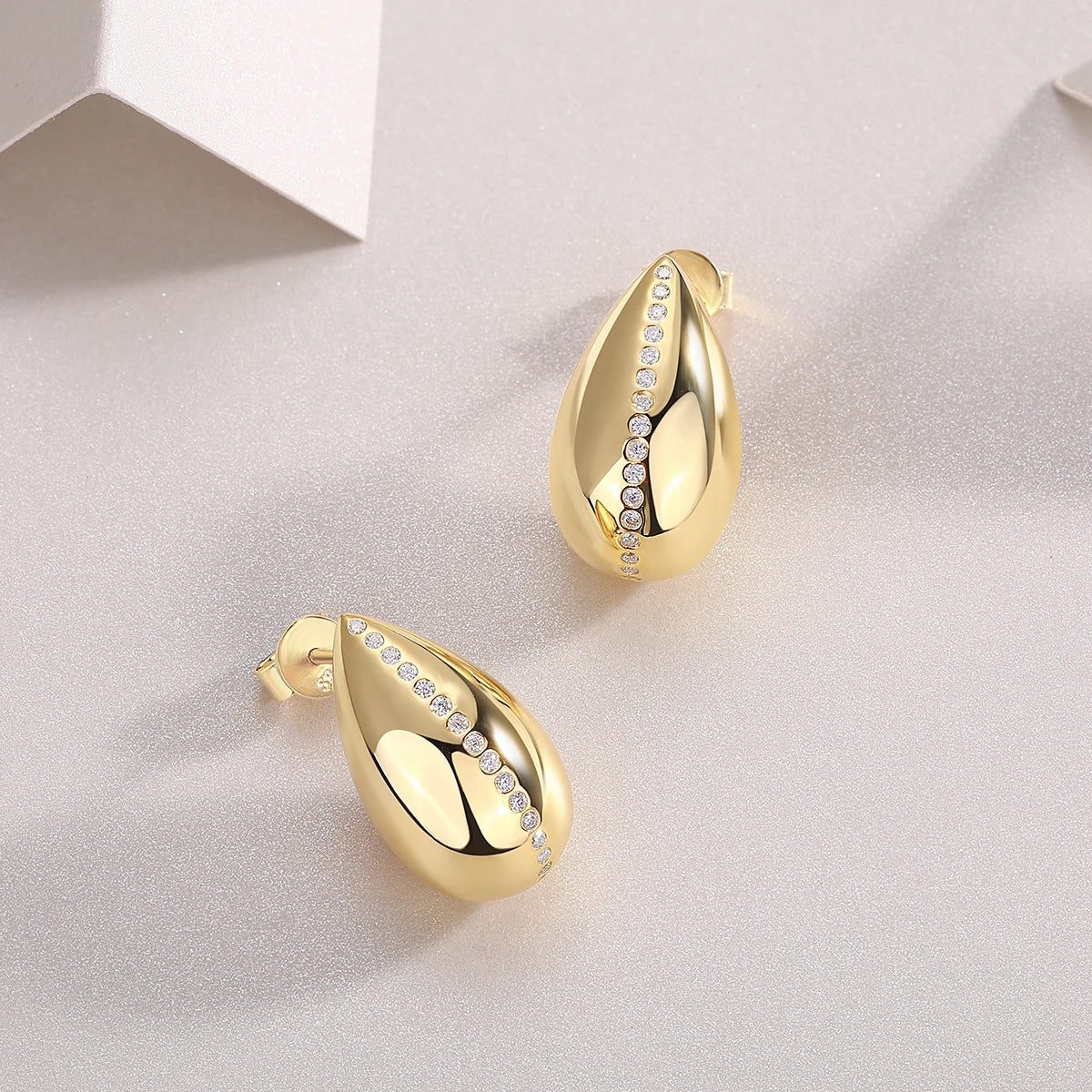 18K Gold Plated Teardrop Moissanite Stud Earrings 925 Sterling Silver BandsCo Straps