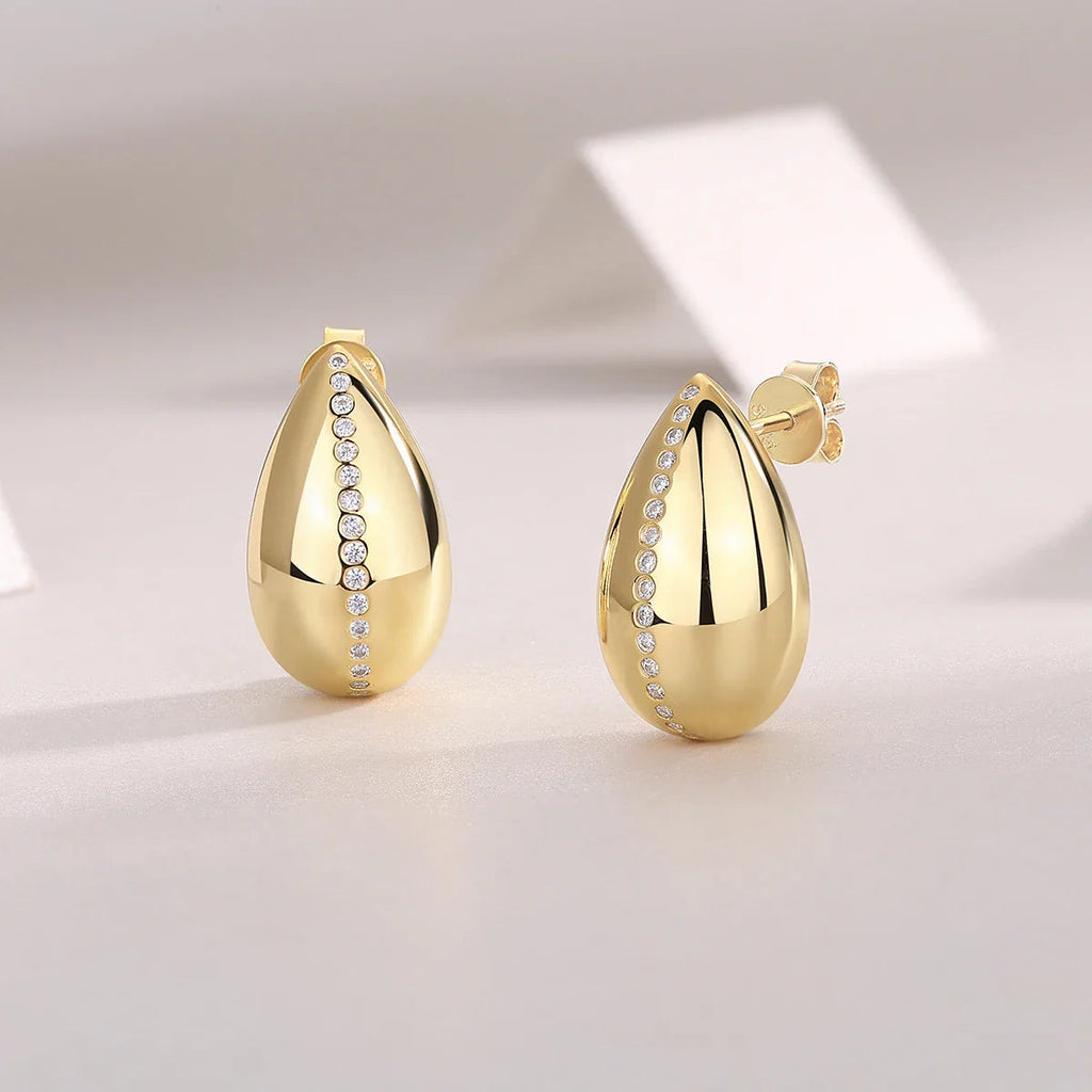 18K Gold Plated Teardrop Moissanite Stud Earrings 925 Sterling Silver BandsCo Straps