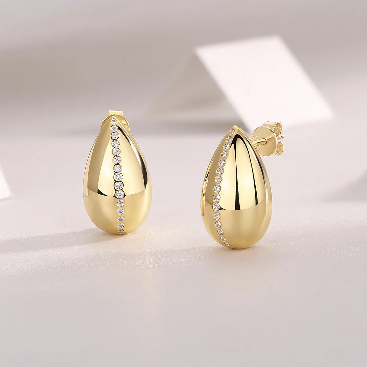 18K Gold Plated Teardrop Moissanite Stud Earrings 925 Sterling Silver BandsCo Straps