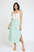 Solid Side Slit Midi Skirt – Made in USA with High Slit