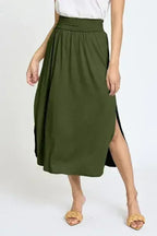 Solid Side Slit Midi Skirt – Made in USA with High Slit