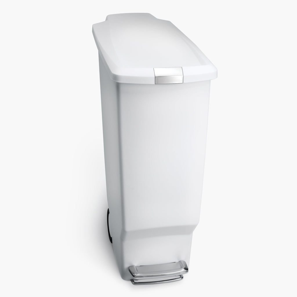 simplehuman 40 Liter / 10.6 Gallon Slim Kitchen Step Trash Can With Secure Slide Lock, White Plastic