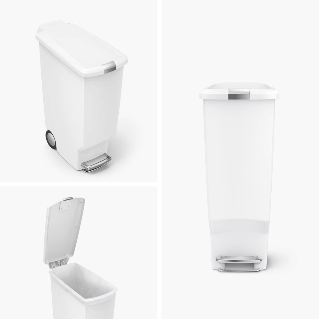 simplehuman 40 Liter / 10.6 Gallon Slim Kitchen Step Trash Can With Secure Slide Lock, White Plastic