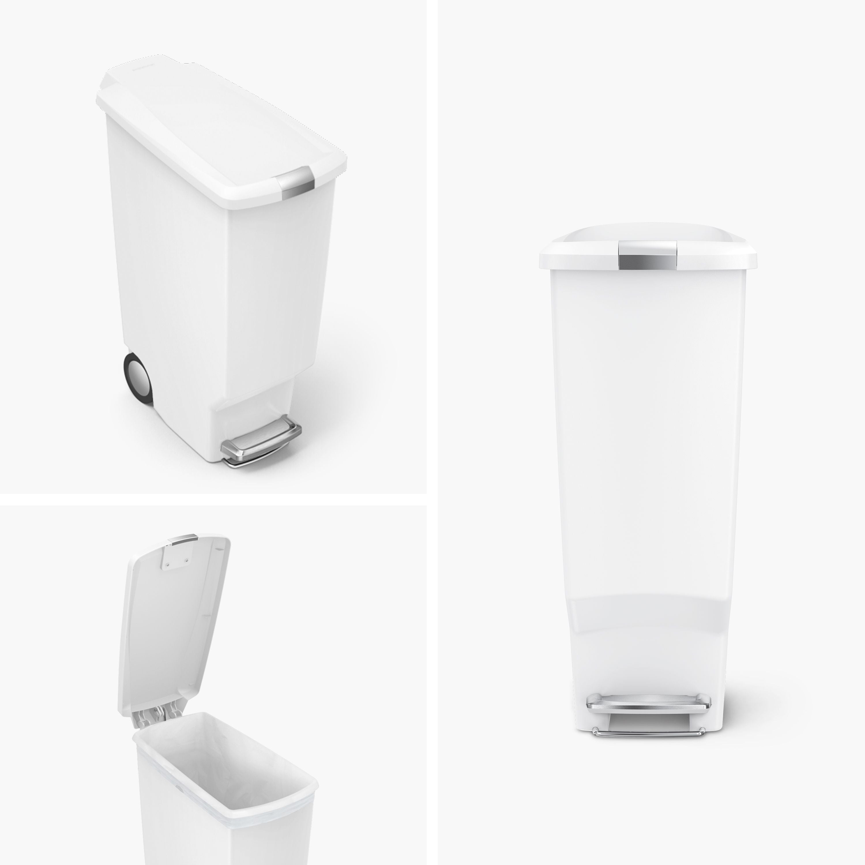 simplehuman 40 Liter / 10.6 Gallon Slim Kitchen Step Trash Can With Secure Slide Lock, White Plastic