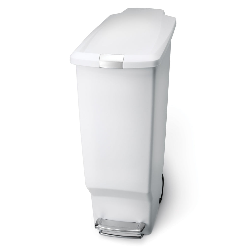 simplehuman 40 Liter / 10.6 Gallon Slim Kitchen Step Trash Can With Secure Slide Lock, White Plastic