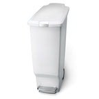 simplehuman 40 Liter / 10.6 Gallon Slim Kitchen Step Trash Can With Secure Slide Lock, White Plastic