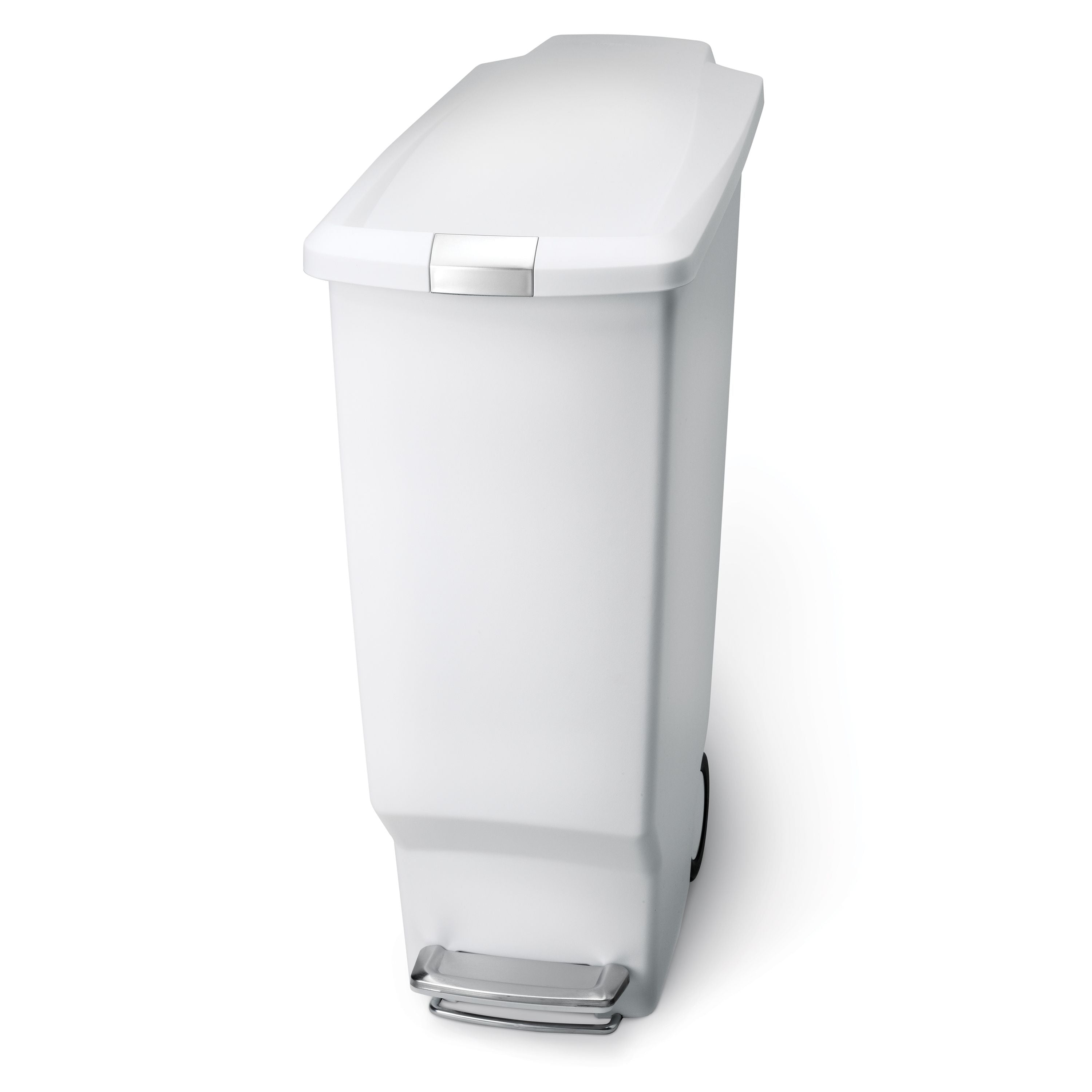 simplehuman 40 Liter / 10.6 Gallon Slim Kitchen Step Trash Can With Secure Slide Lock, White Plastic