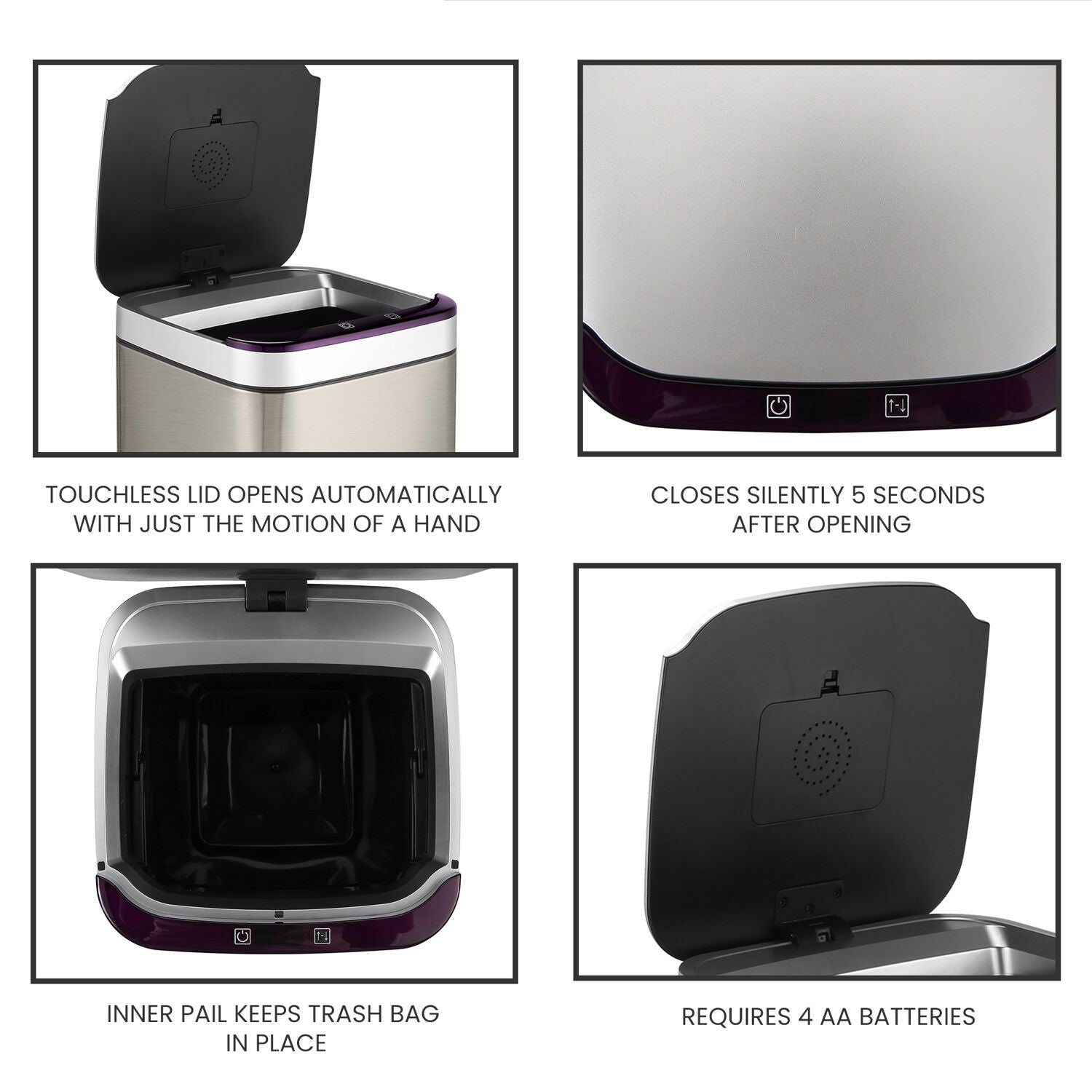 Hanover 10 Liter - 2.6 Gallon Trash Can for Home and Kitchen | Fingerprint Smudge Resistant | Soft Close | Sensor Lid | Carbon Odor Control | Stainless Steel EasyOptionXY LLC