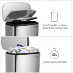 Homfa Kitchen Trash Can, 13 Gallon (50L) Garbage Can Fingerprint Proof with Removable Inner Bucket And Hinged Lids, Pedal Soft Close Removablet, Sliver Finish EasyOptionXY LLC