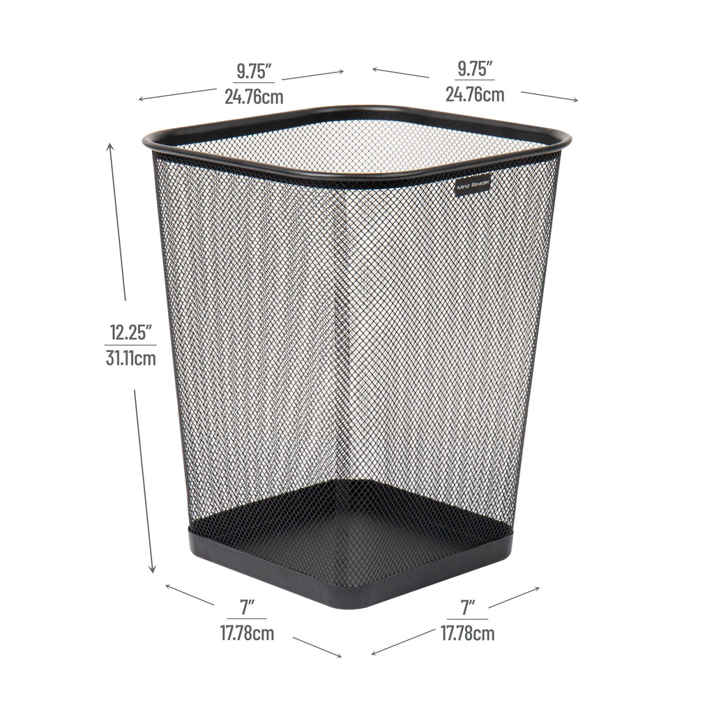 Mind Reader Mesh Trash Can, Waste Paper Basket, Square, Office, Metal Mesh, Set of 4, Black