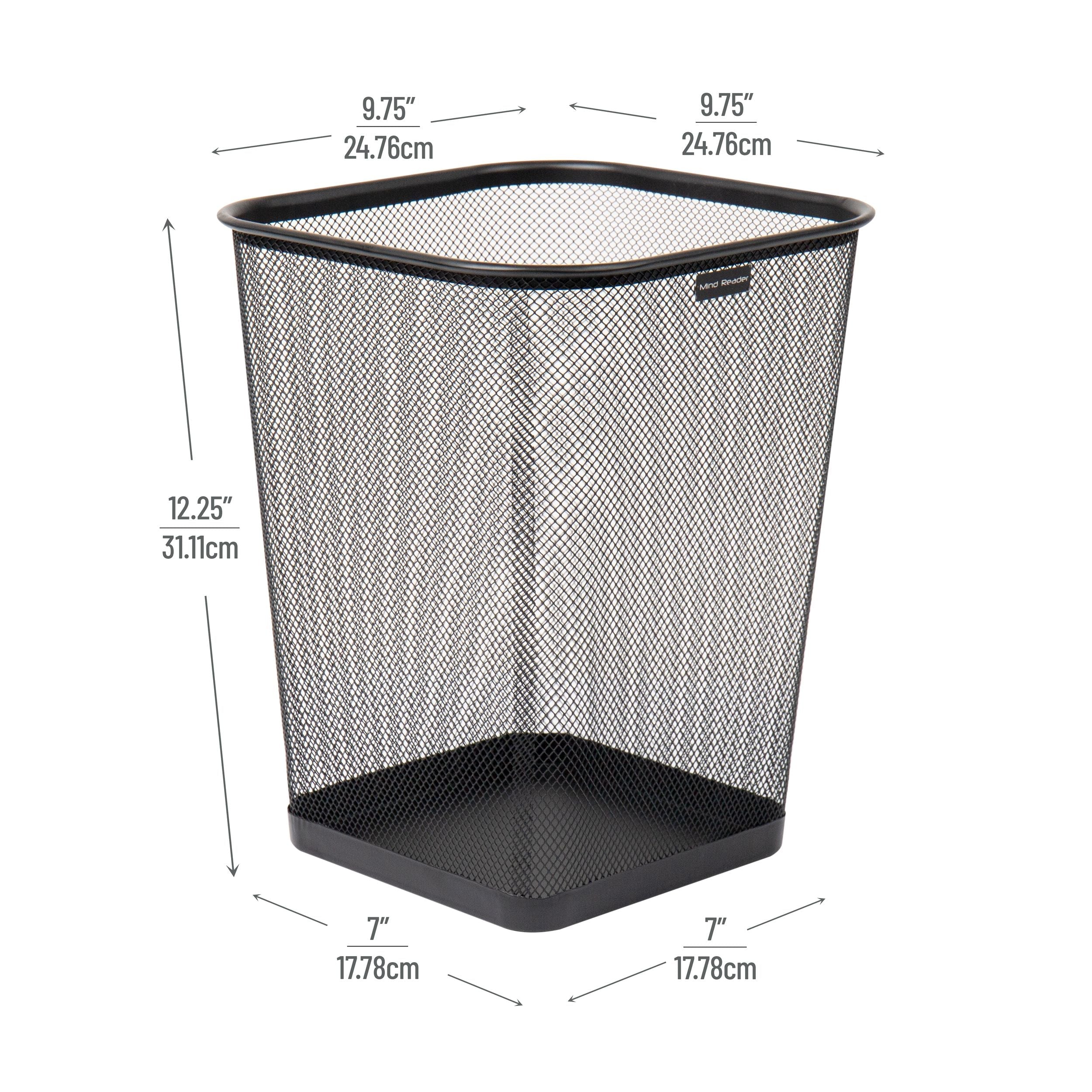Mind Reader Mesh Trash Can, Waste Paper Basket, Square, Office, Metal Mesh, Set of 4, Black