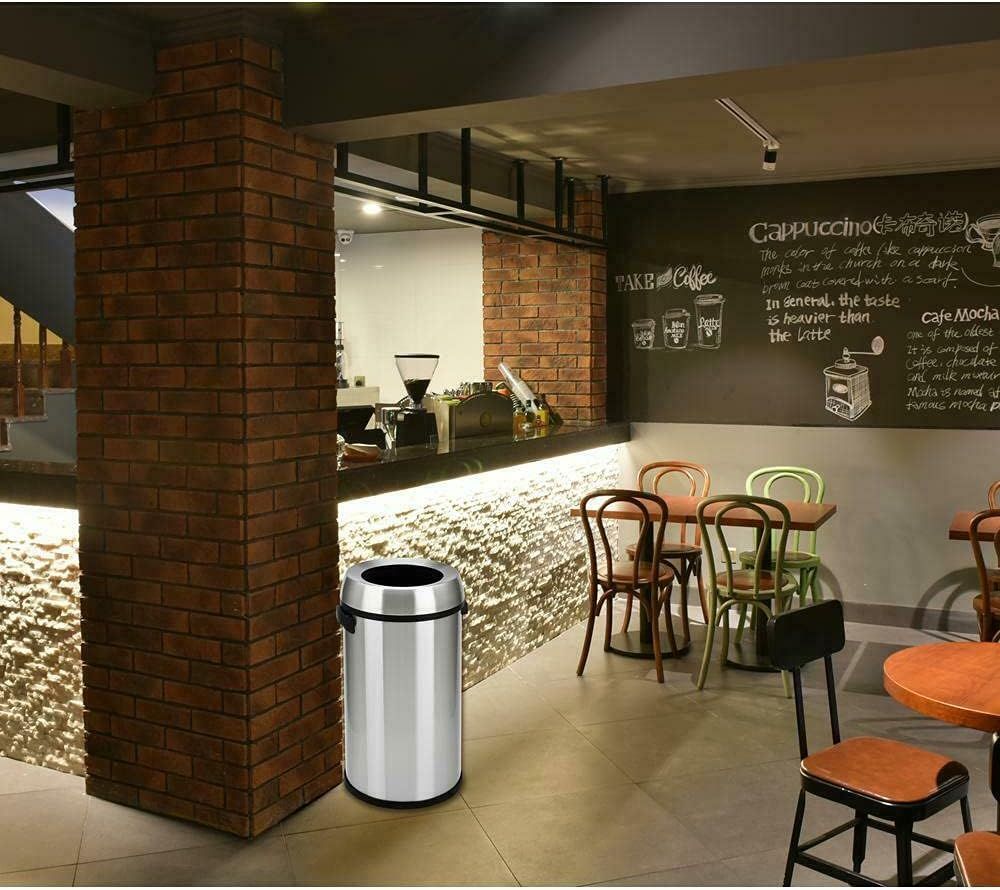 Simpli-Magic Open Top Stainless Steel Trash Can Commercial Grade Garbage Bin, 65L