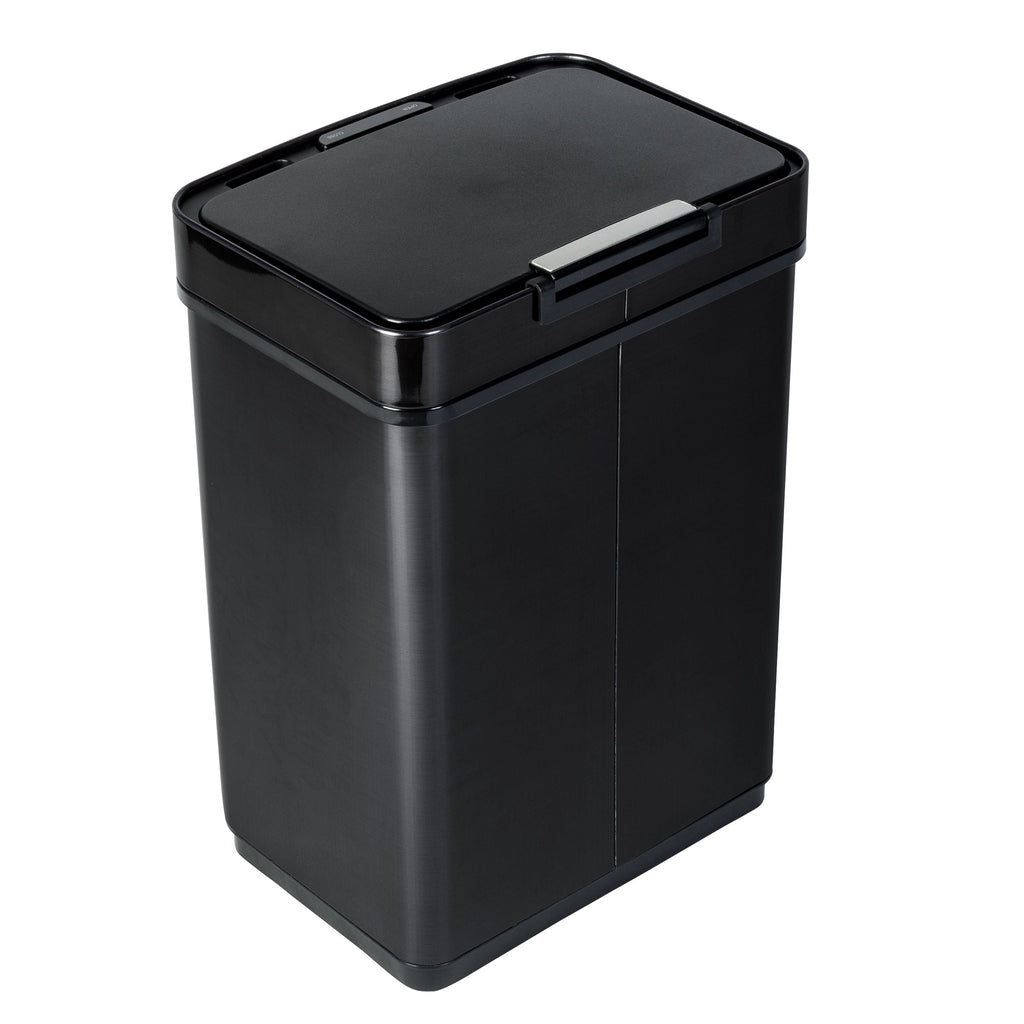 Honey Can Do 13.2 Gallon Trash Can, Touchless Kitchen Trash Can, Black Stainless Steel