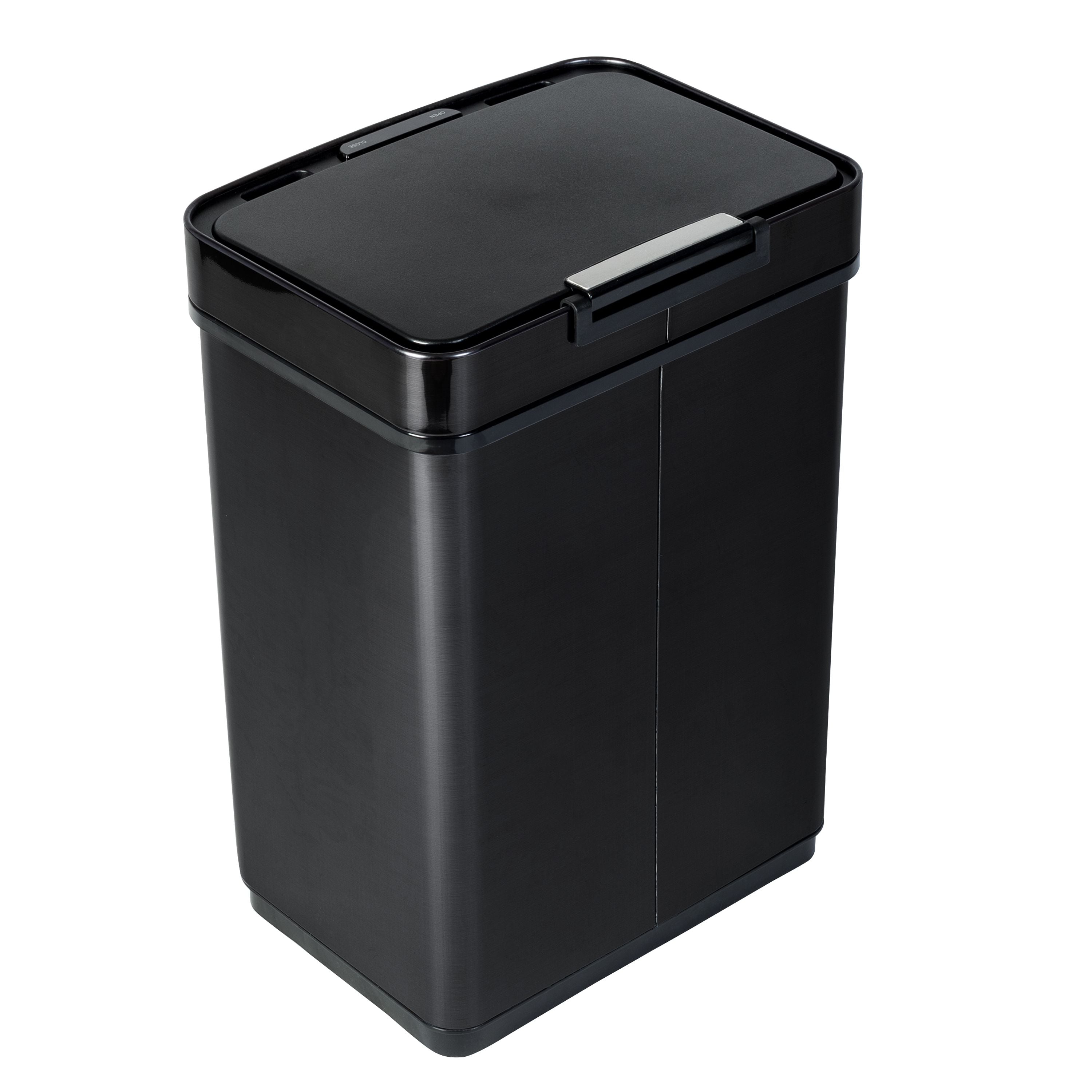 Honey Can Do 13.2 Gallon Trash Can, Touchless Kitchen Trash Can, Black Stainless Steel