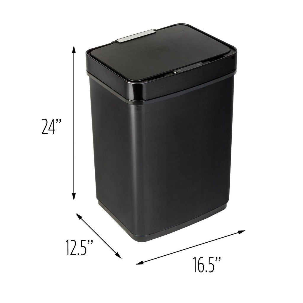 Honey Can Do 13.2 Gallon Trash Can, Touchless Kitchen Trash Can, Black Stainless Steel