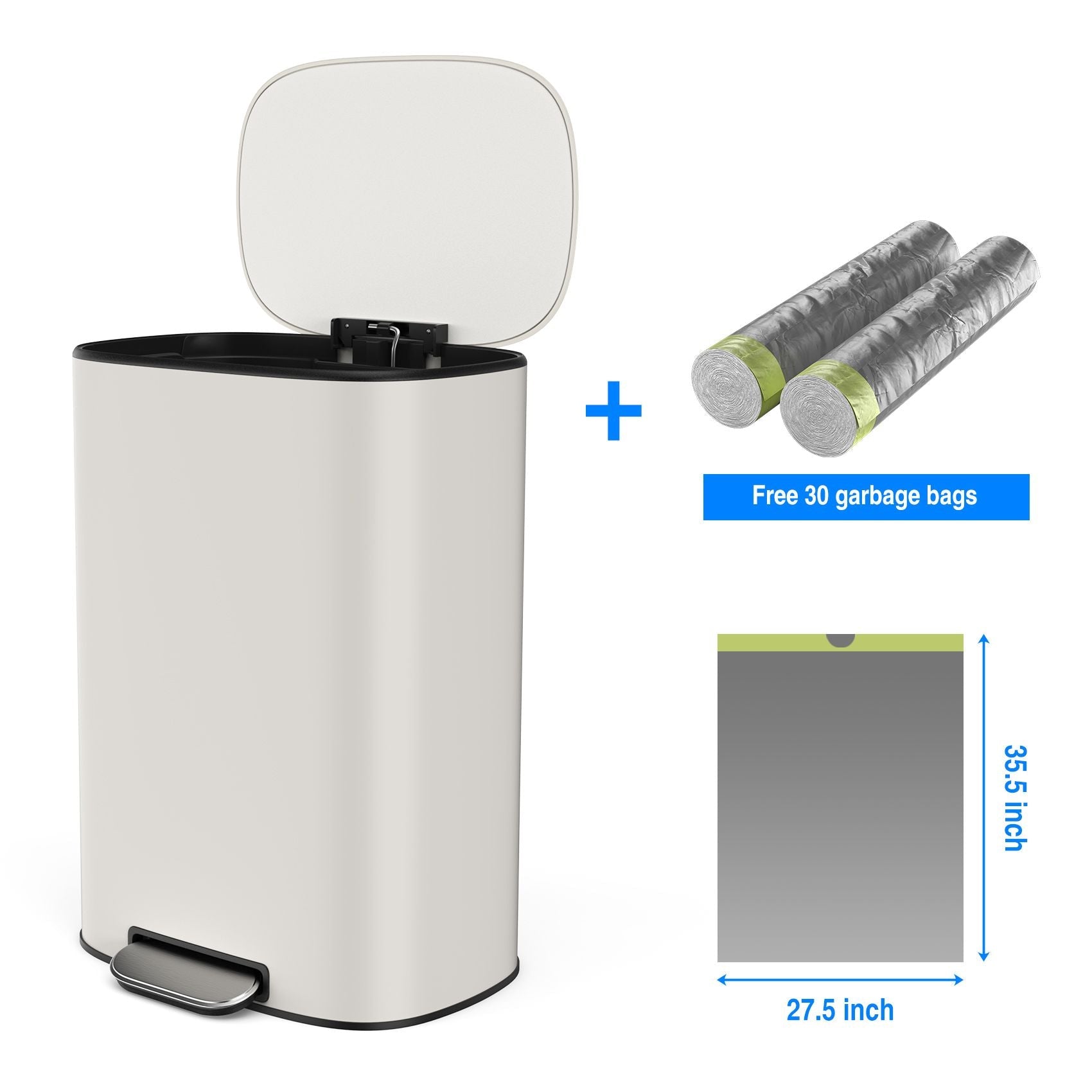 Miniyam 13 Gallon Stainless Steel Foot Pedal Large Trash Can with Soft Close Quiet Lid, Oval Garbage Can for Kitchen, Commercial, Home, Office, White EasyOptionXY LLC