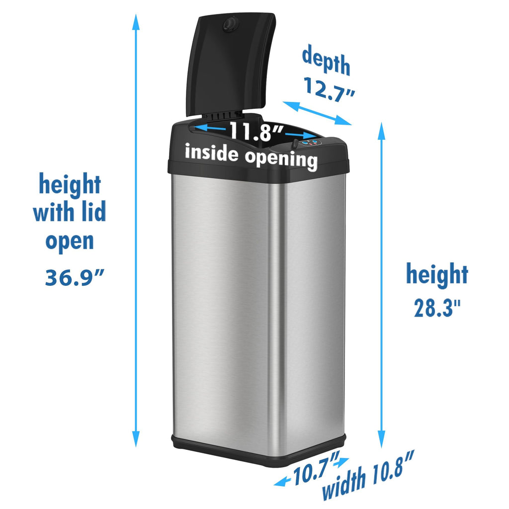 iTouchless Square Automatic Sensor 13 gal Trash Can, Stainless Steel - SJB-DIAMOND ELITES