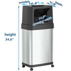 iTouchless 18 Gallon Rectangular Dual Push Door Stainless Steel Trash Can with Wheels & Odor Filter - SJB-DIAMOND ELITES